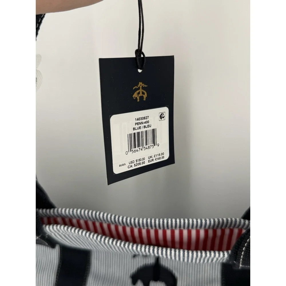 NWT Brooks Brothers Penn Tote Bag Navy Canvas Striped Red Lining Pockets $149